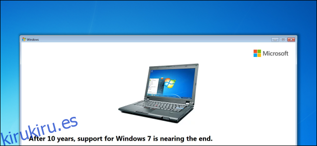 Mensaje de advertencia de fecha de finalización de soporte de Windows 7 en el escritorio