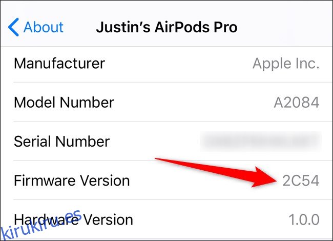 Apple iPhone Ver versión de firmware de AirPods