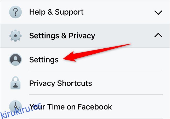 Configuración de selección de la aplicación de Facebook de Apple iPhone
