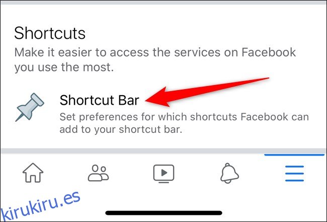 Aplicación de Facebook para iPhone de Apple Seleccione la opción de barra de acceso directo