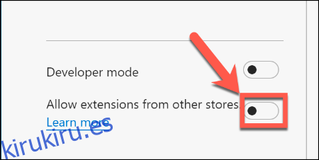 Haga clic en Permitir extensiones de otras tiendas en la página de extensiones de Microsoft Edge para permitir la instalación de extensiones de Chrome.