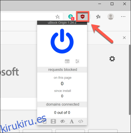 Presiona un ícono de extensión de Google Chrome, junto a la barra de direcciones, para interactuar con él en Microsoft Edge