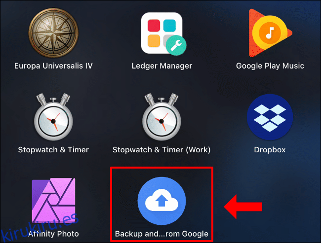 El icono de inicio de Copia de seguridad y sincronización para Google Drive en Mac, en el Launchpad