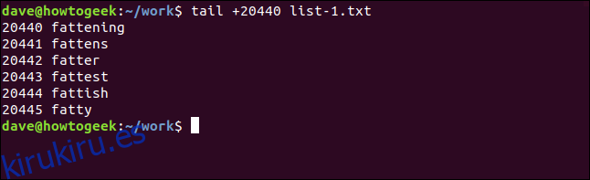 tail +20440 list-1.txt en una ventana de terminal