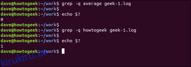 grep -q average geek-1.log en una ventana de terminal