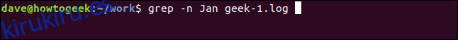 grep -n jan geek-1.log en una ventana de terminal
