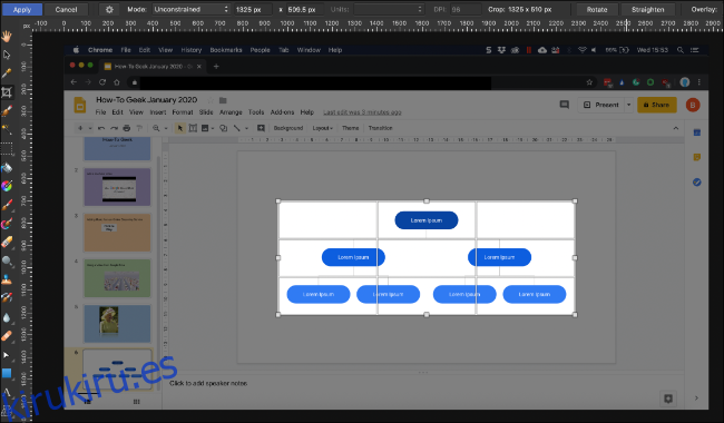 Una captura de pantalla de una presentación de Google Slides en proceso de recorte