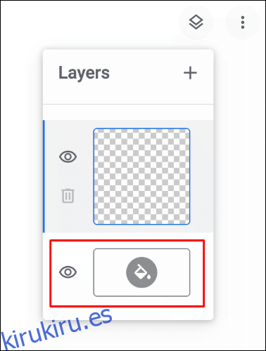Para cambiar el color del lienzo en Google Chrome Canvas, haga clic en el menú de capas en la parte superior derecha, luego haga clic en el icono del cubo de pintura
