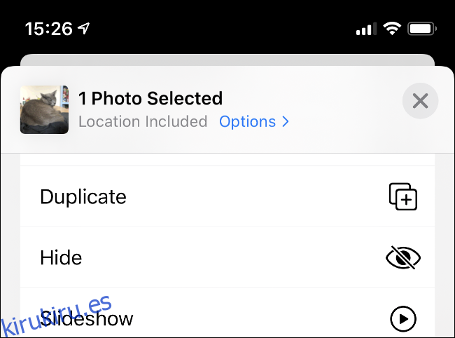 Opciones para ocultar imágenes y videos en la aplicación Fotos.