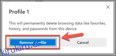 Haga clic en Eliminar perfil para eliminar un perfil de usuario en Microsoft Edge