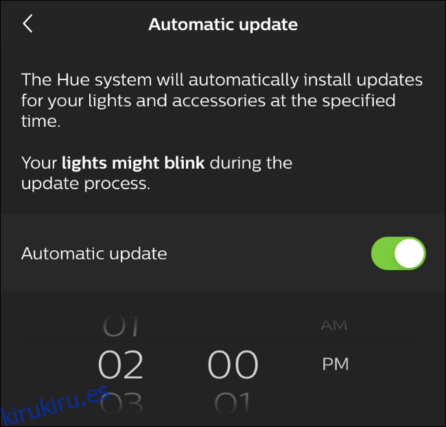 Opciones de actualización automática en la aplicación Hue