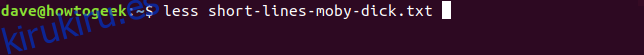 menos líneas cortas-moby-dick.txt en una ventana de terminal