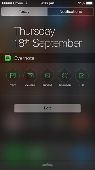 Widget de iOS 8 - Evernote