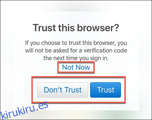 Haga clic en Confiar para confiar en su dispositivo cuando inicie sesión en iCloud en Android