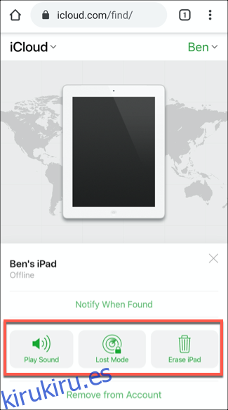El servicio Find iPhone en Android, que muestra un dispositivo iPad