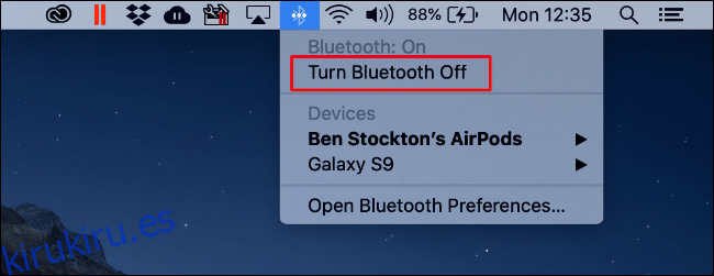 Haga clic en el icono de Bluetooth y luego en 