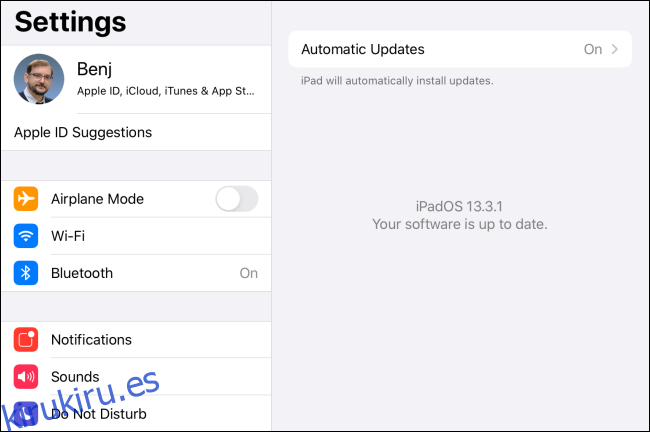 El mensaje de software actualizado en iPadOS.