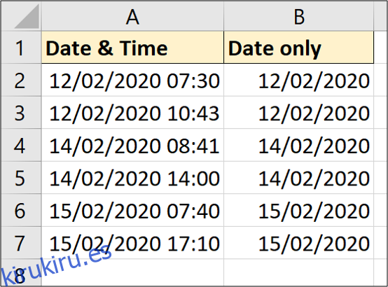 Tiempo eliminado de una fecha en Excel