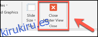 Haga clic en el botón Cerrar vista maestra para cerrar el modo de vista maestra de diapositivas en PowerPoint