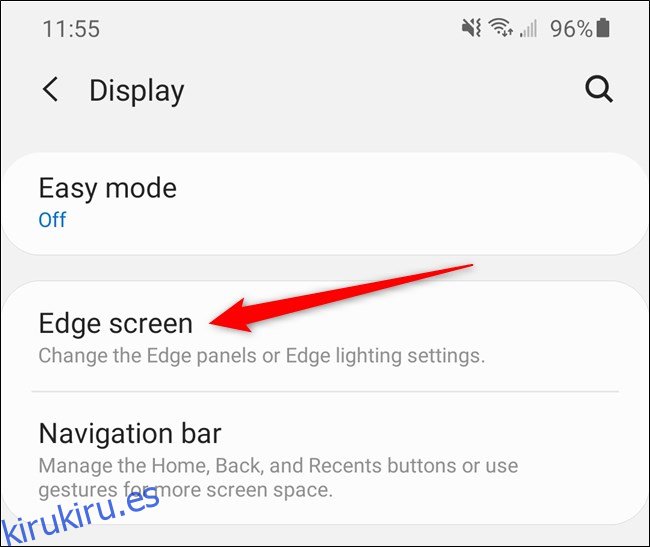 Samsung Galaxy S20 Seleccione la opción de pantalla Edge