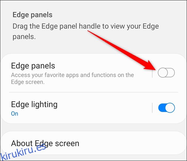 Samsung Galaxy S20 Toggle Off Edge Panel desde el menú de configuración