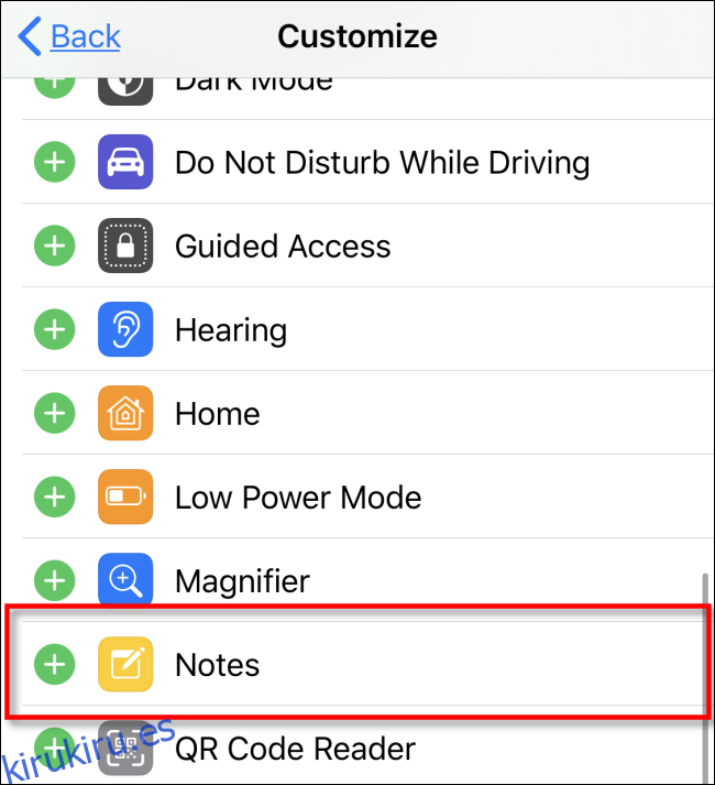 Agregar notas al Centro de control en iOS