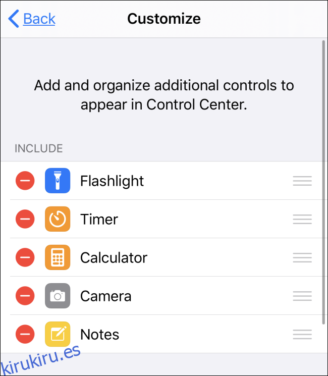 Notas agregadas al Centro de control en iOS