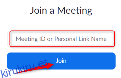 ingrese la identificación de la reunión en el navegador web