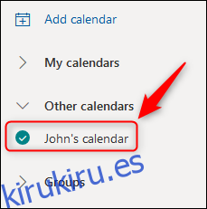 El calendario compartido que se muestra en Outlook Online.