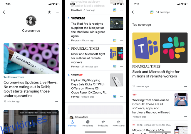 Aplicación Google News para iPhone y Android