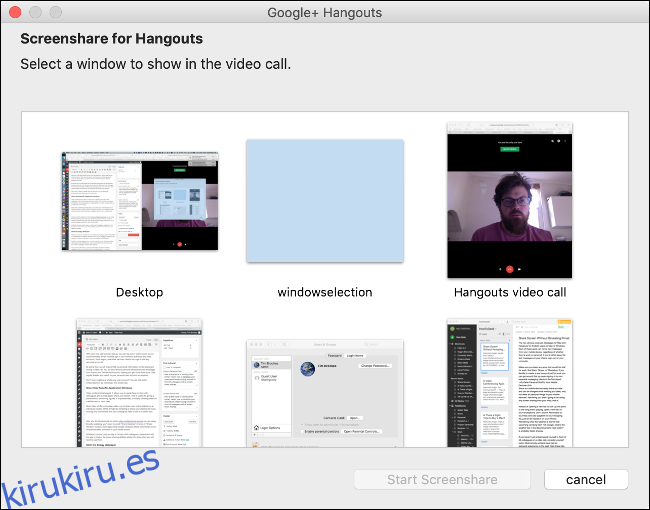Especificar qué ventana compartir en Google Hangouts