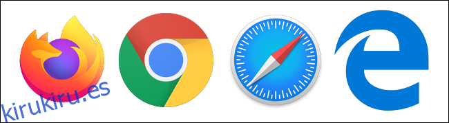 Los logotipos de Firefox, Chrome, Safari y Edge.
