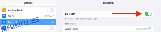 Toque en alternar junto a Bluetooth