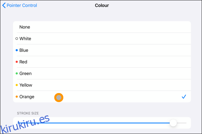 Opción de color y trazo para el cursor en iPad
