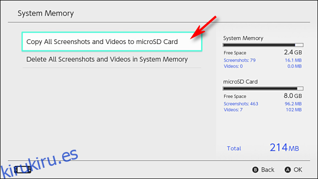 Copiar capturas de pantalla a la tarjeta microSD Nintendo Switch