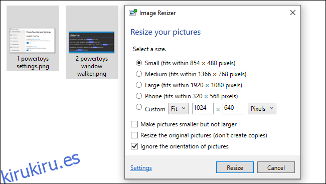 Uso de Image Resizer PowerToy de Windows 10