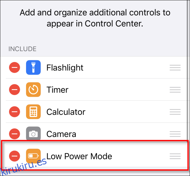 Eliminar el modo de bajo consumo de Control Center iOS