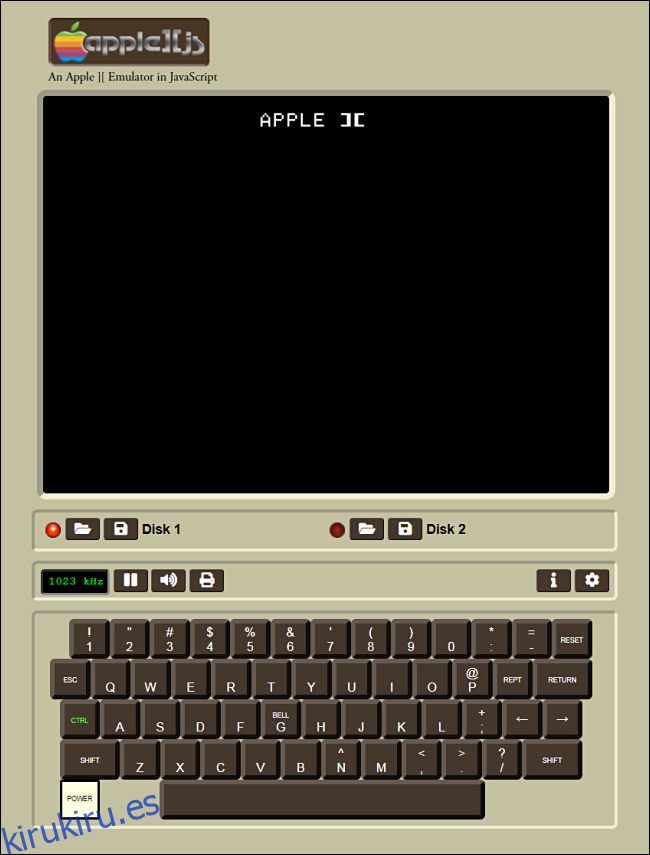 The startup screen in Apple ][js.