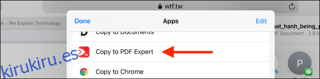 Toque la opción Copiar a PDF Expert