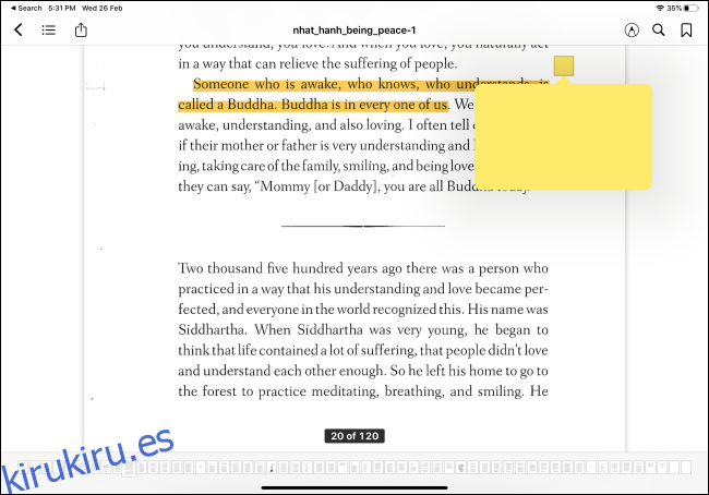 Aplicación Apple Books que muestra la función de resaltado y notas