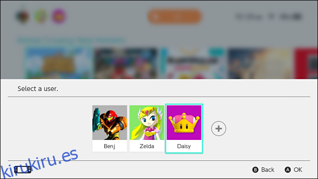 Selección de usuario para jugar Animal Crossing: New Horizons