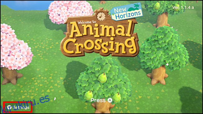 Opciones de lanzamiento desde la pantalla de título en Animal Crossing: New Horizons