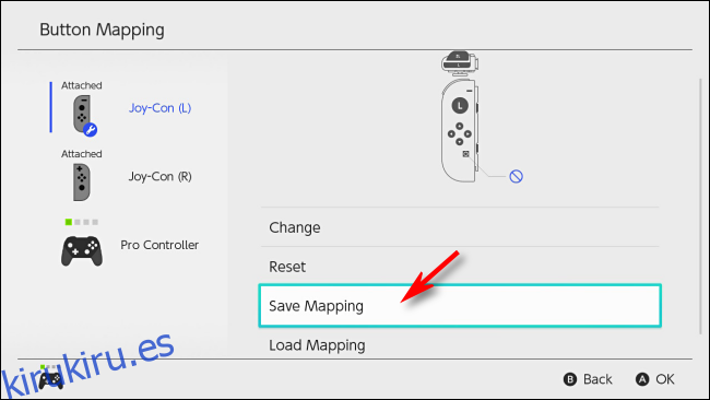 Seleccione Guardar mapeo en Nintendo Switch