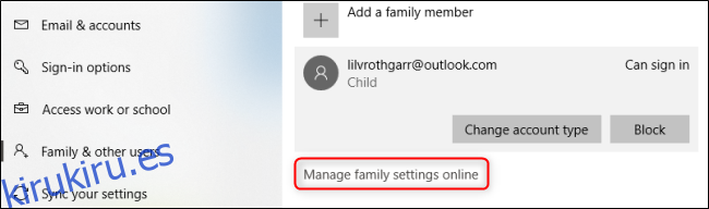 Administrar la configuración familiar de Windows 10