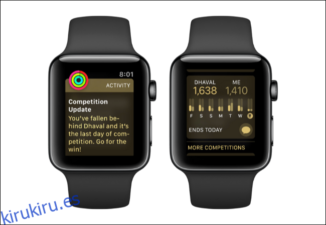 Apple Watch que muestra actualizaciones de la competencia