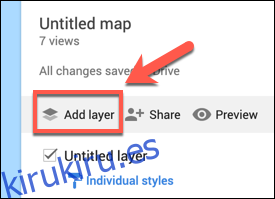Presione Agregar capa para agregar una capa personalizada a un mapa personalizado de Google Maps