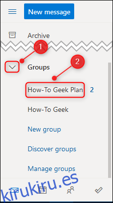 El plan en el panel de navegación de Outlook.