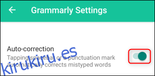Configuración de autocorrección gramatical en la aplicación