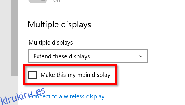 Haga de un monitor su pantalla principal en Windows 10