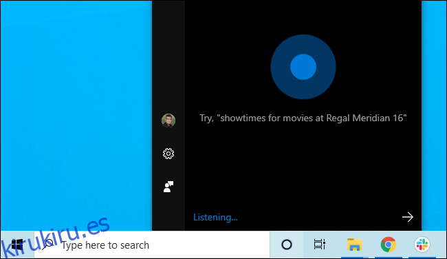 Cortana en la barra de tareas de Windows 10.